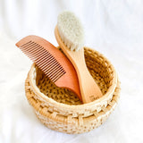 Two tone Goats Hair Wooden Baby Brush and Comb Set