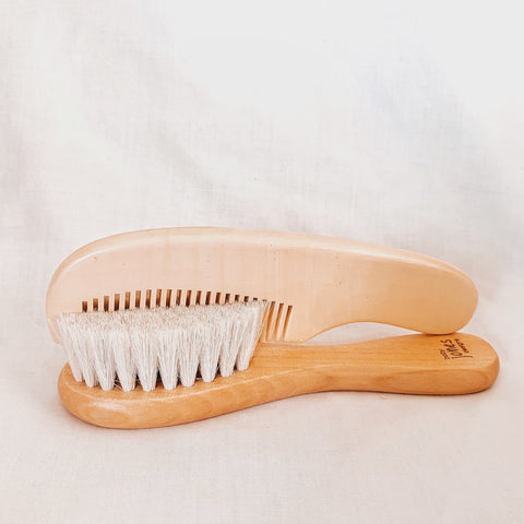 Goats Hair Wooden Baby Brush and Comb Set